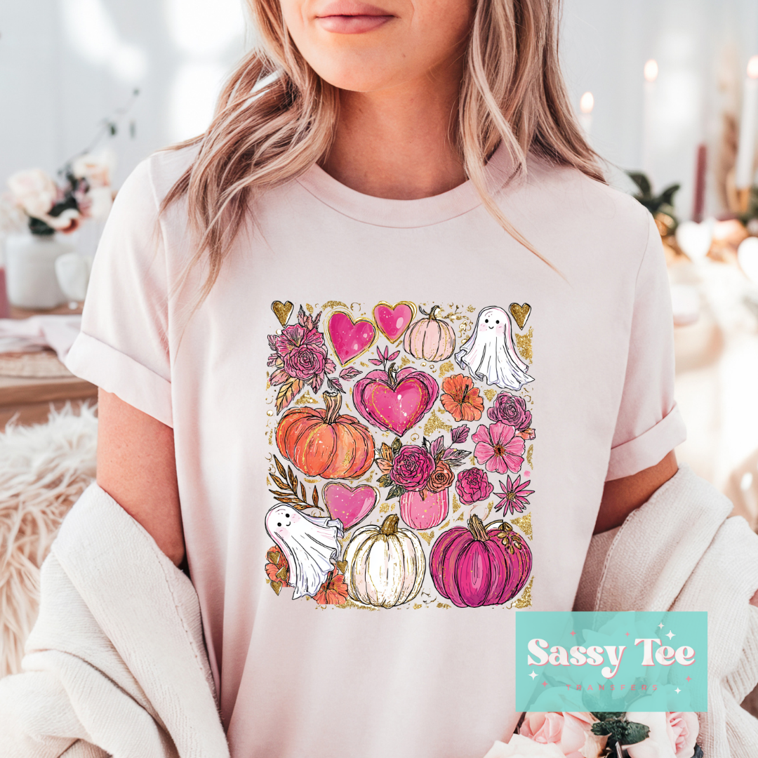 PUMPKIN PINK HEART GHOST FLORAL **Preorder Ships in 5-10 biz days**