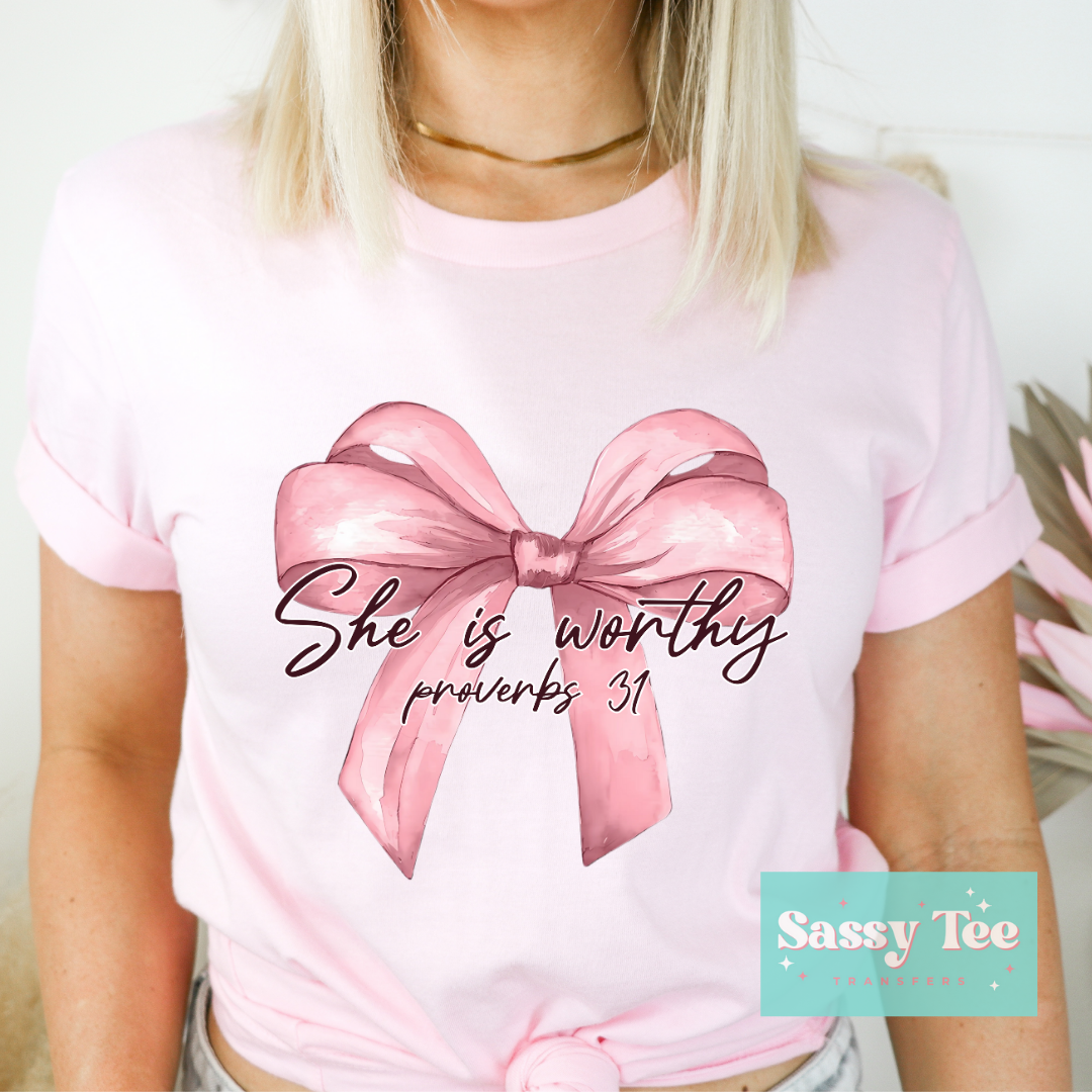 SHE IS WORTHY PINK COQUETTE BOW