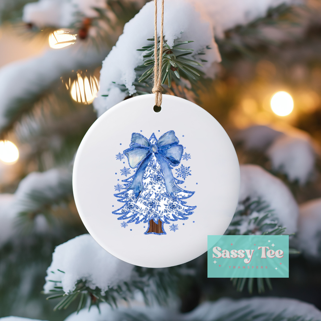 BLUE BOW CHRISTMAS TREE UV DTF DECAL