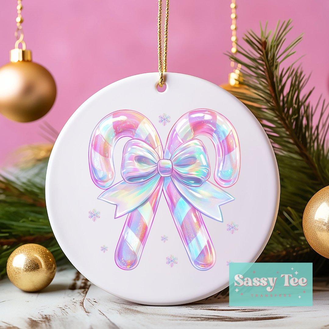 CANDY CANE BOW PASTEL UV DTF DECAL **Preorder Restock Ships in Est. 5-10 biz days**