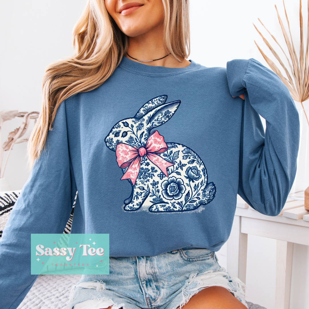 BLUE TOILE BUNNY PINK TOILE BOW **Preorder/Restock Ships in 5-10 biz days**