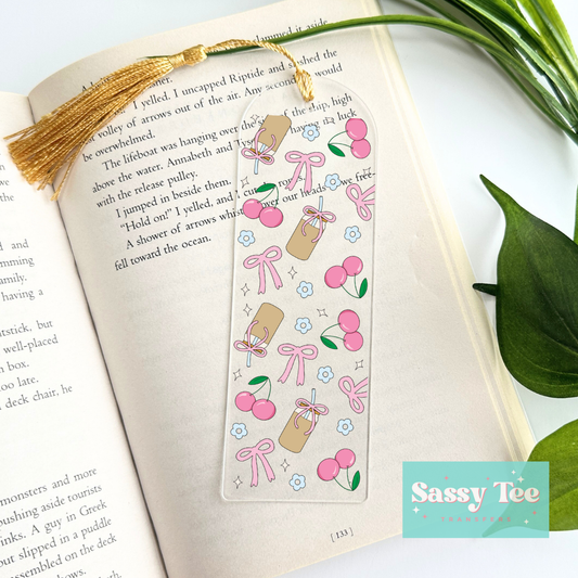COFFEE COQUETTE BOW CHERRY UV DTF BOOKMARK DECAL