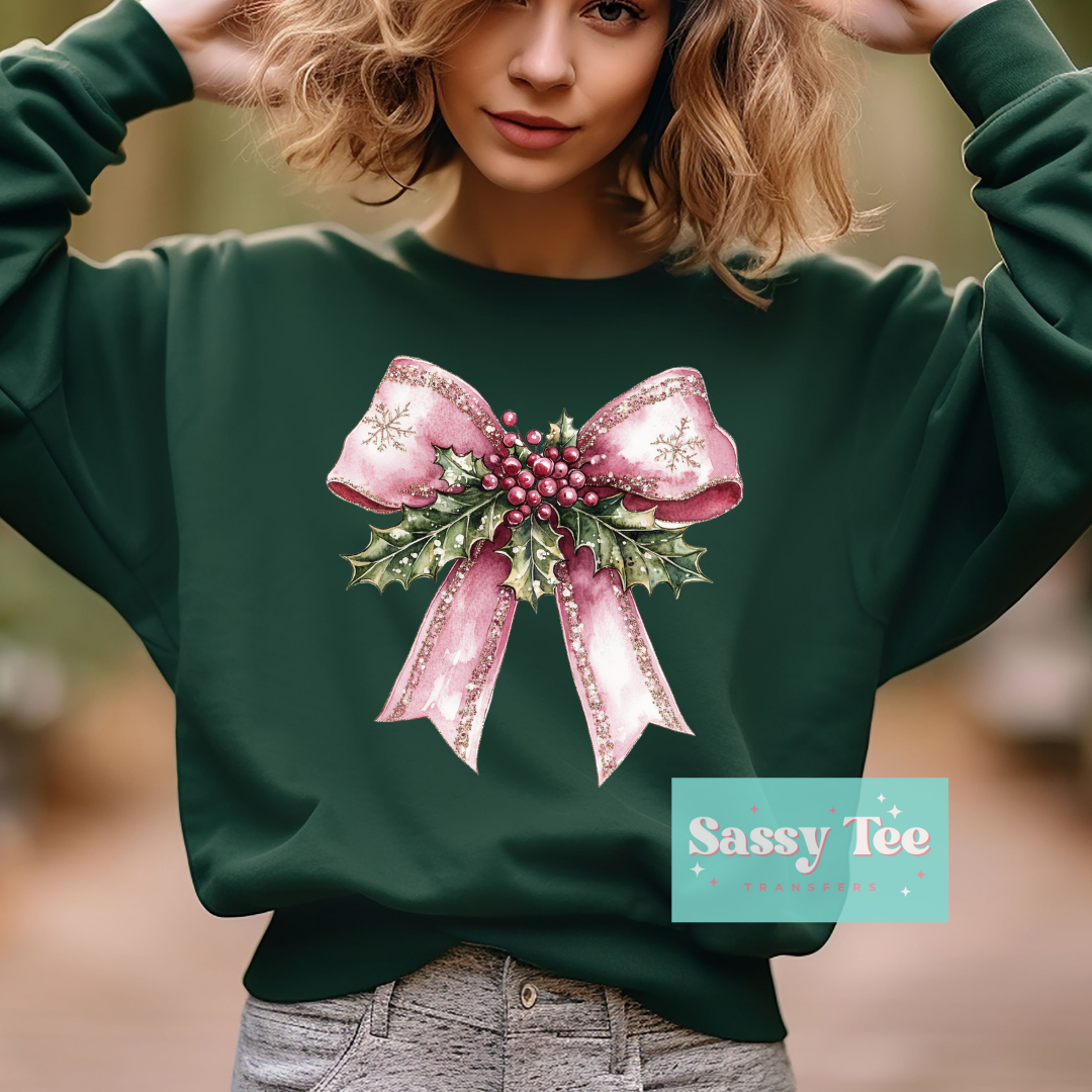 PINK MISTLETOE COQUETTE BOW **Preorder Restock Ships in Est. 5-10 biz days**