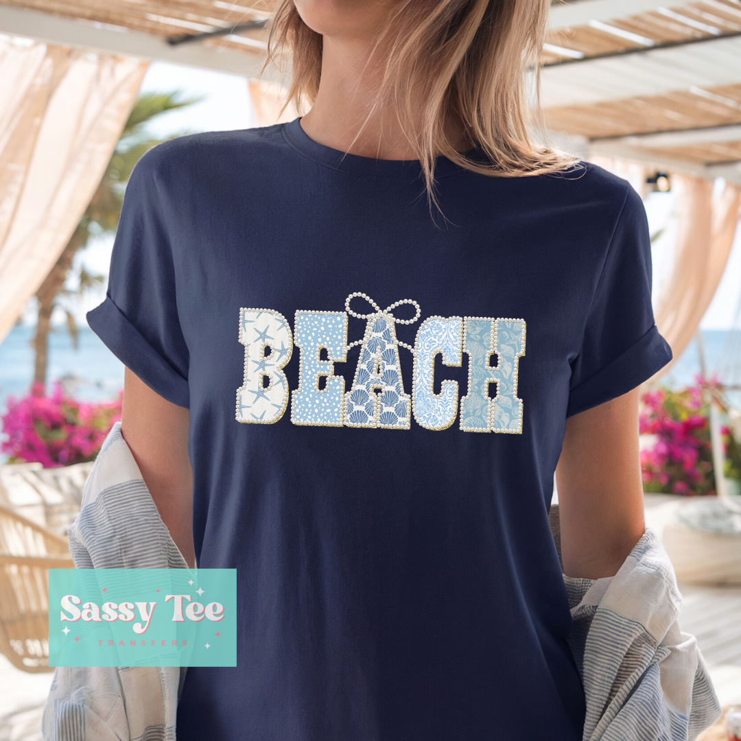 BEACH BLUE FAUX PEARL BOW