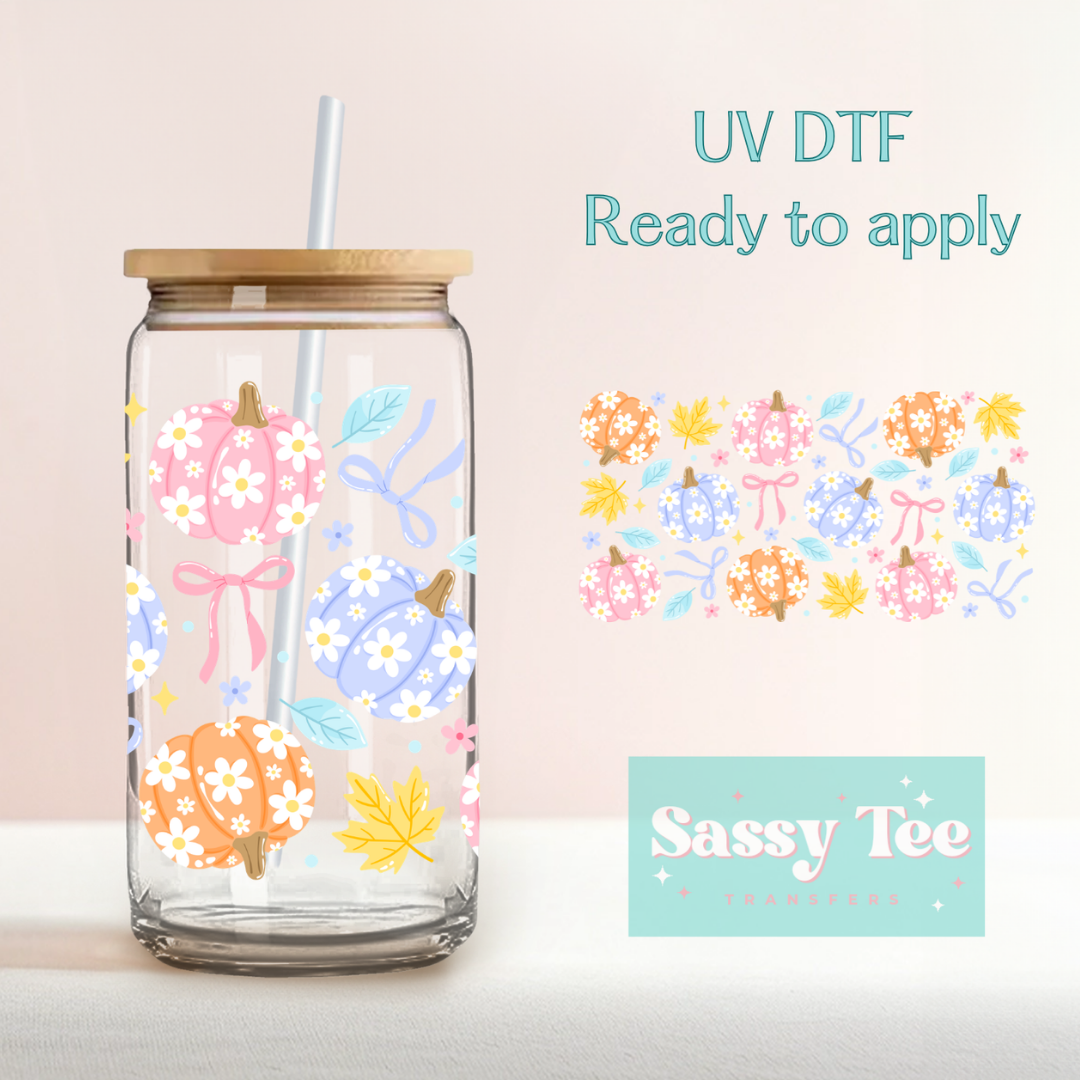 FLORAL FALL PUMPKINS BOWS *DOUBLE SIDED* UV DTF CUP WRAP **Preorder/Restock Ships in 5-10 biz days**