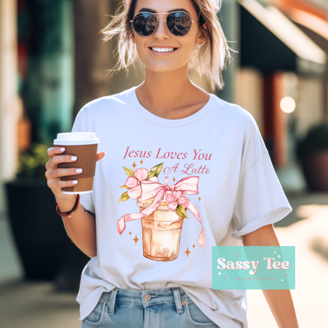 JESUS LOVES YOU A LATTE COQUETTE BOWS **Ships in 5-10 biz days**