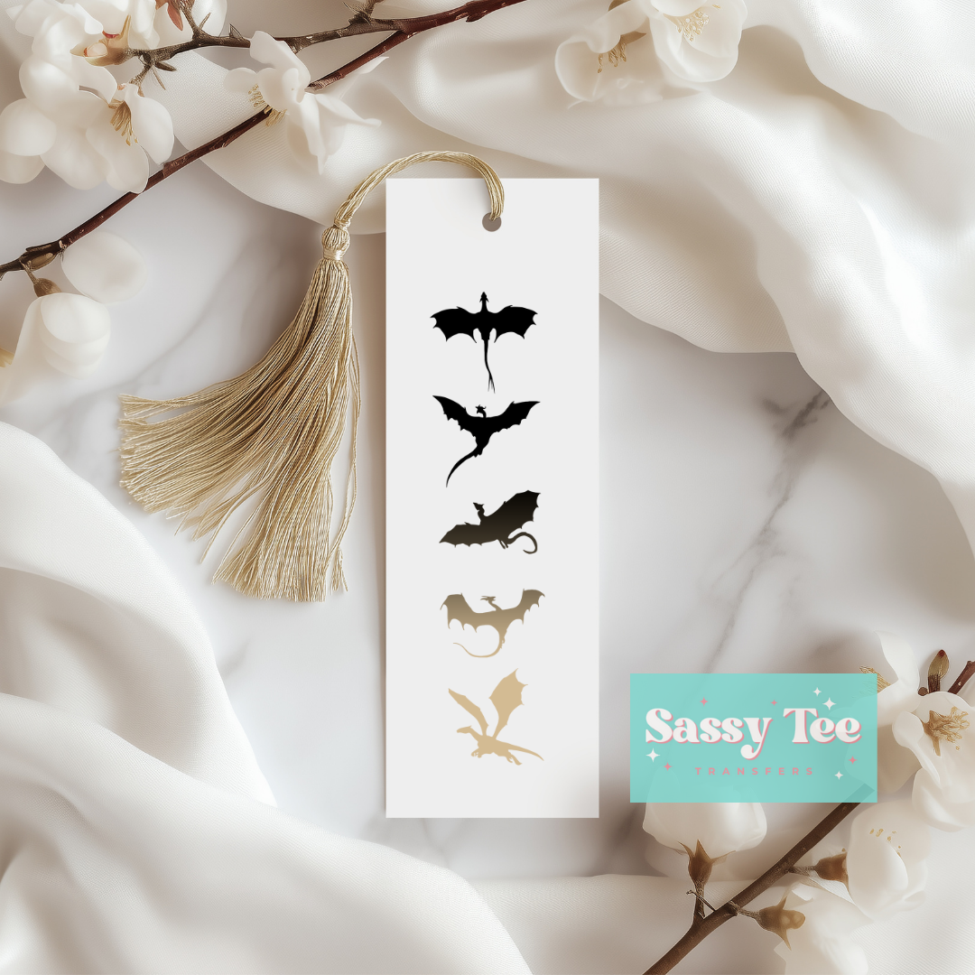 ONYX STORM BLACK GOLD DRAGON UV DTF BOOKMARK DECAL