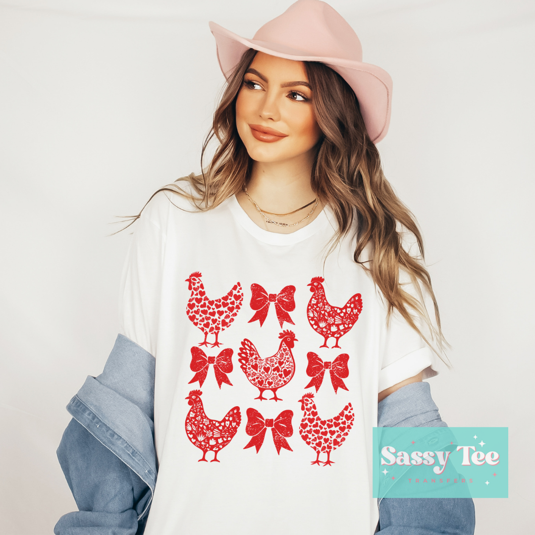 RED CHICKEN COQUETTE BOW VALENTINE