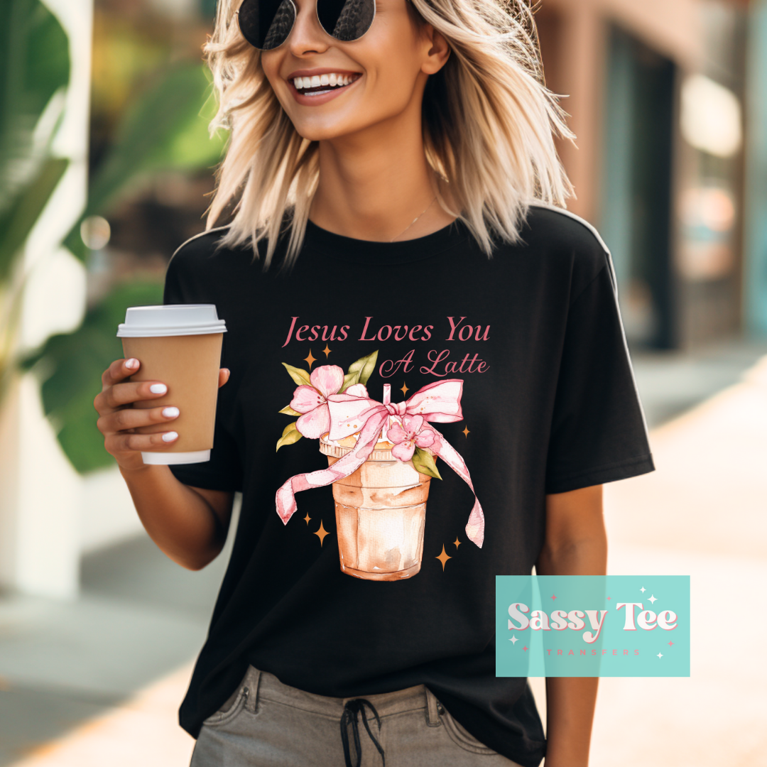 JESUS LOVES YOU A LATTE COQUETTE BOWS **Ships in 5-10 biz days**