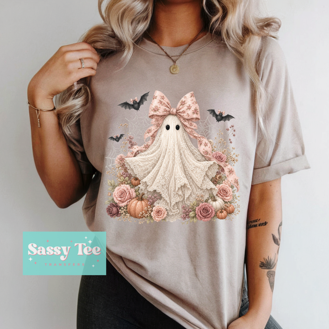 GHOST PINK ROSES LACE RIBBON BOW **Preorder/Restock Ships in 5-10 biz days**