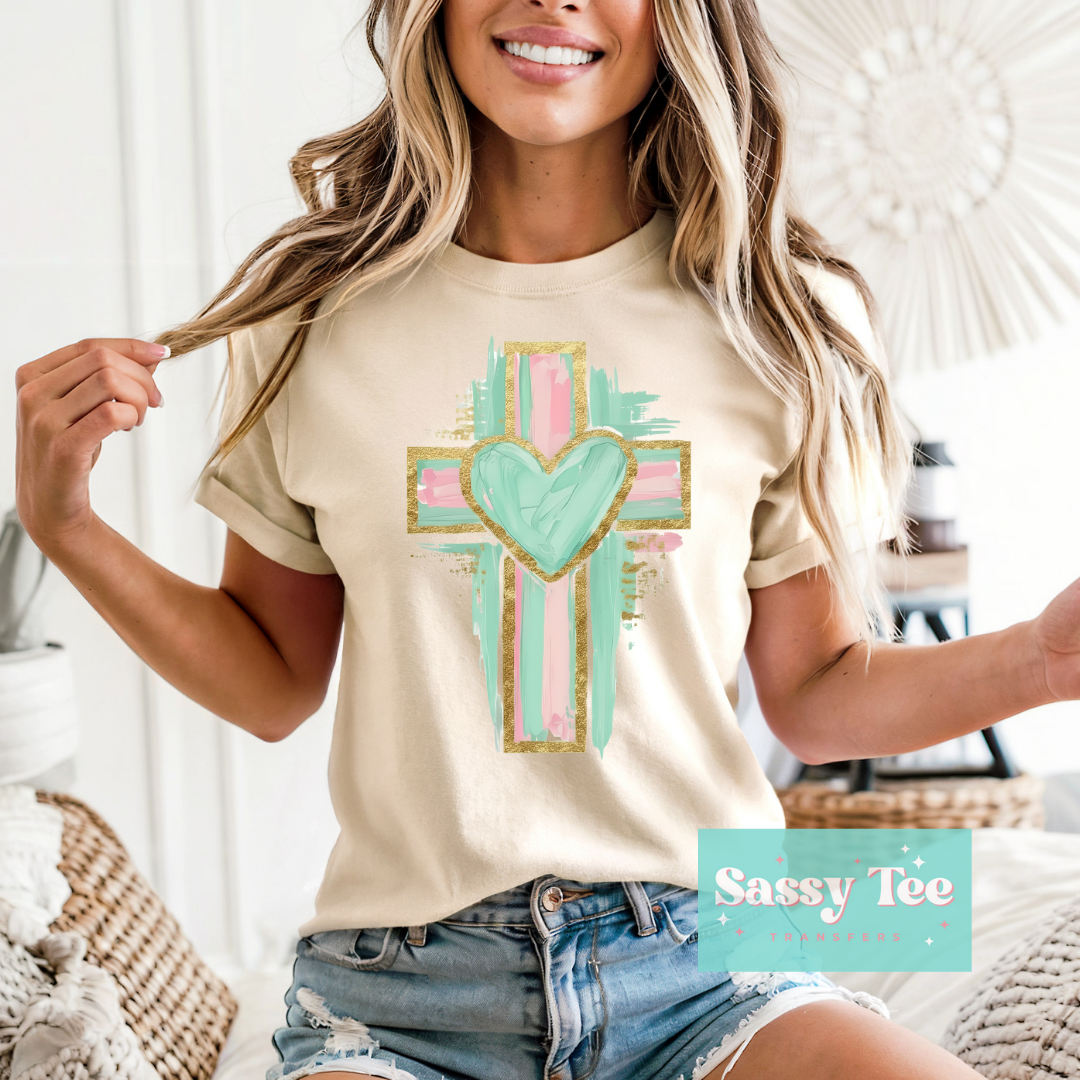 PINK MINT GOLD CROSS HEART **Preorder/Restock Ships in 5-10 biz days**