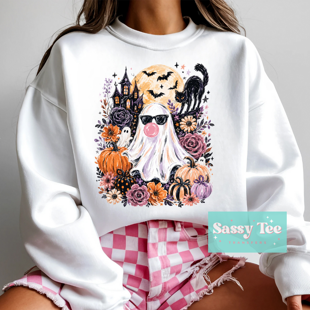 GHOST ART BLACK CAT HAUNTED HOUSE FLORAL **Preorder/Restock Ships in 5-10 biz days**