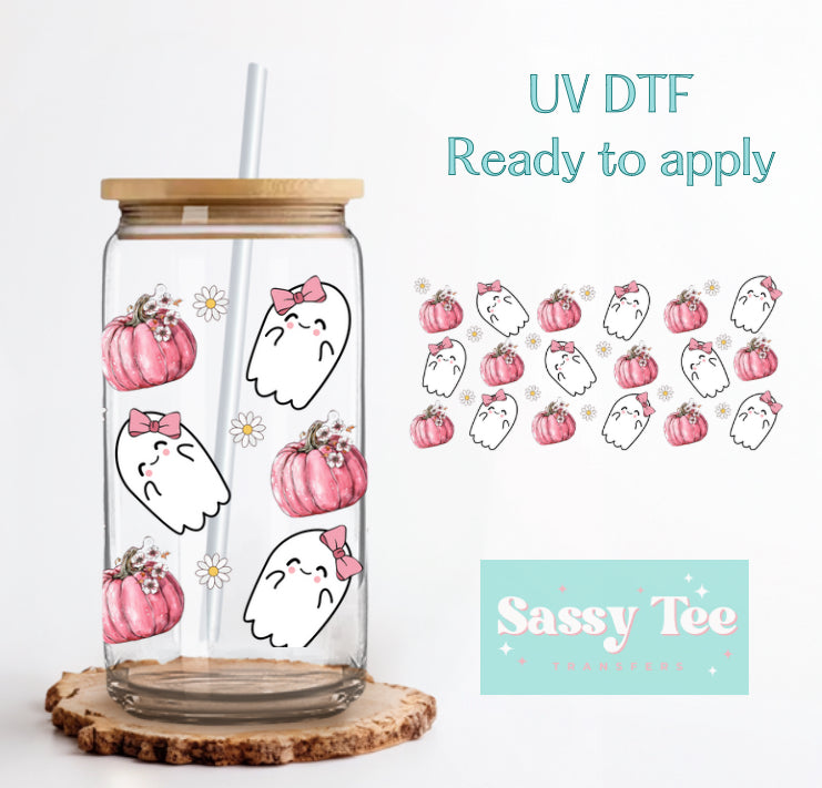 PINK PUMPKIN GHOST UV DTF CUP WRAP