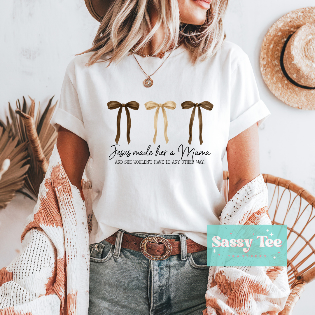 JESUS MADE HER A MAMA BEIGE BOW **Preorder/Restock Ships in 5-10 biz days**