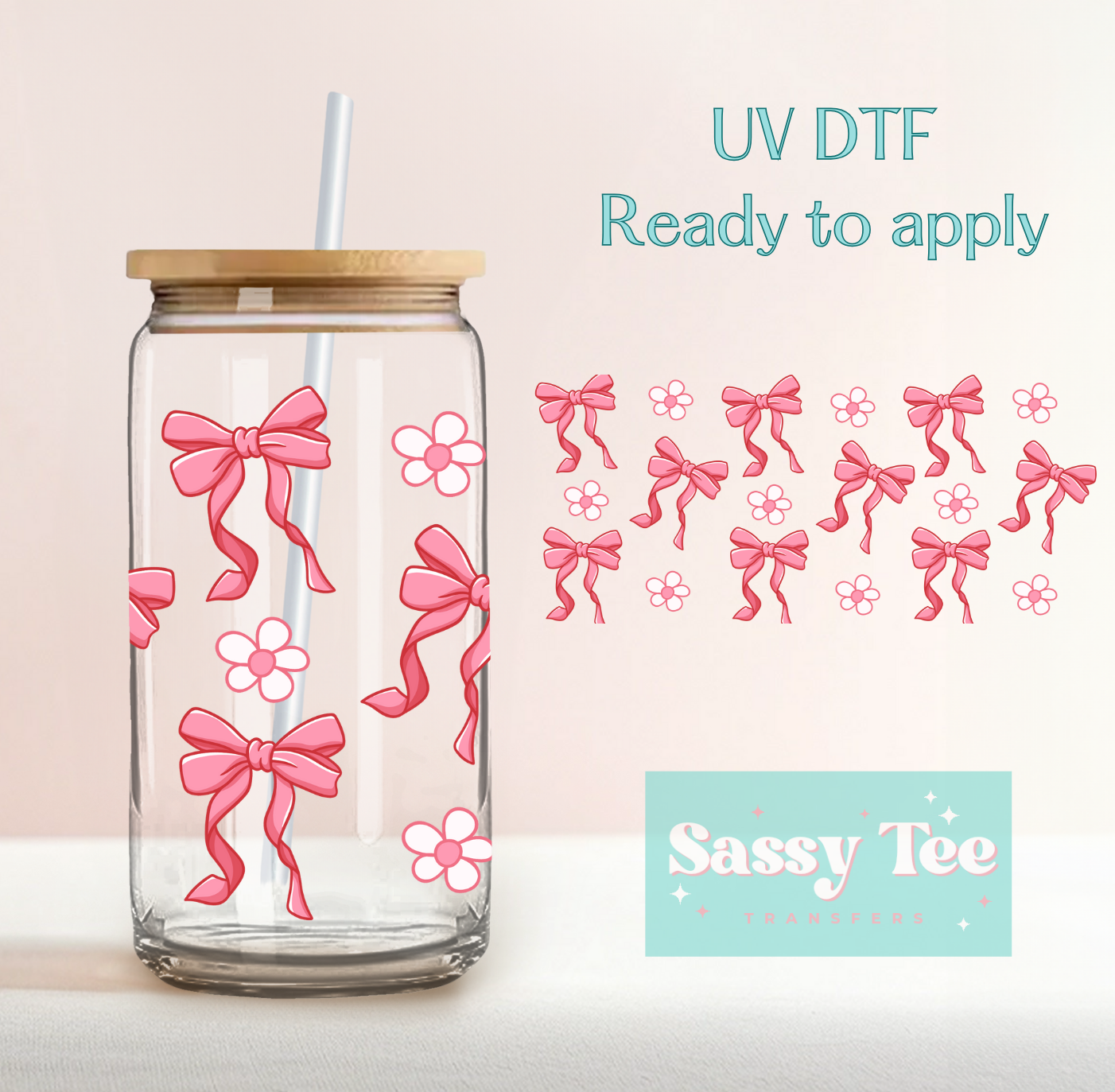 COQUETTE FLOWERS PINK BOWS UV DTF CUP WRAP