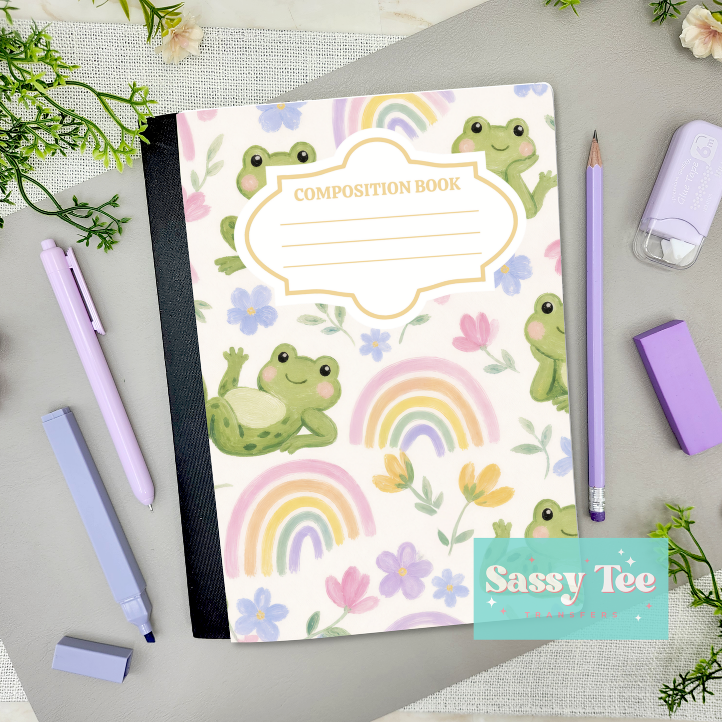 FROG RAINBOWS FLORAL Peel + Stick Notebook Cover SET