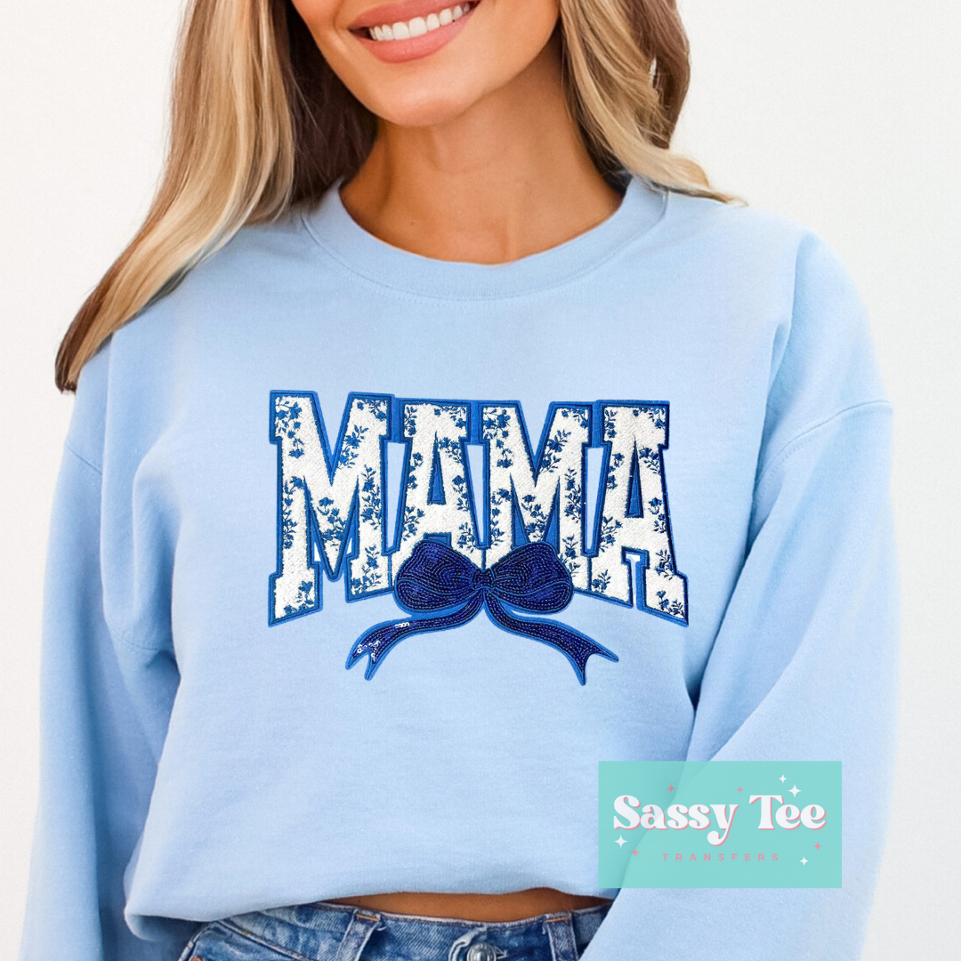 MAMA BLUE FLORAL BOW COQUETTE PATCH