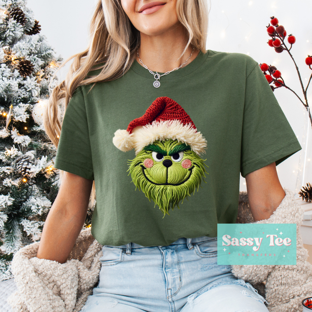 GREEN MAN FAUX CROCHET YARN SANTA HAT **Preorder/Restock Ships in Est. 5-10 biz days**
