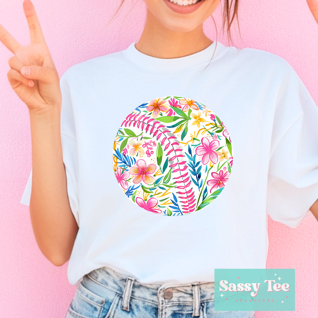 BASEBALL SOFTBALL BRIGHT FLORAL