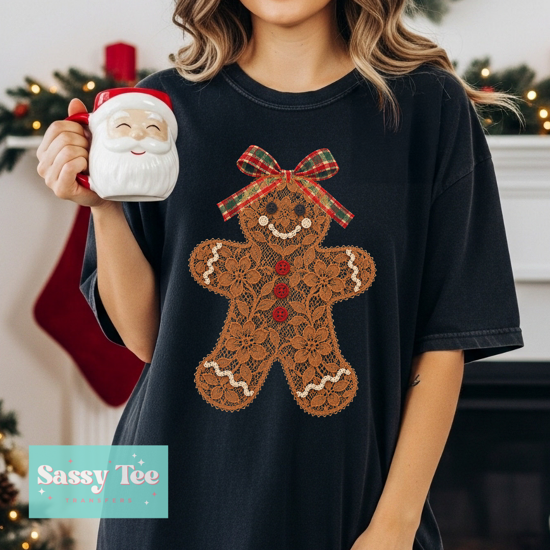 GINGERBREAD MAN FAUX LACE CHRISTMAS BOW **Preorder/Restock Ships in 5-10 biz days**