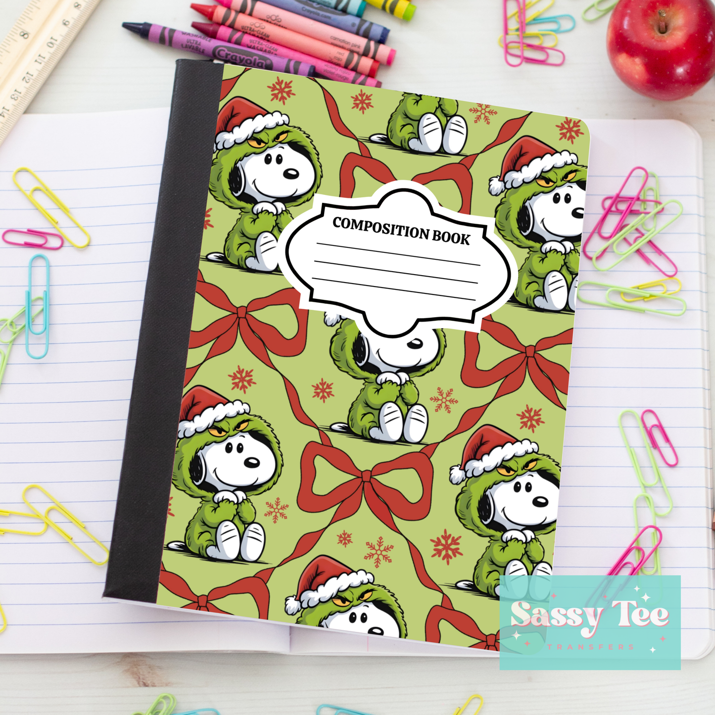 GREEN MAN SNOOP DOG RED BOW GREEN Peel + Stick Notebook Cover SET