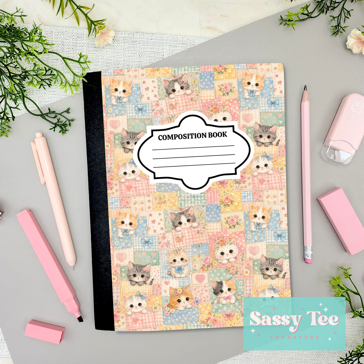 KITTENS PLAID PATCHWORK Peel + Stick Notebook Cover SET
