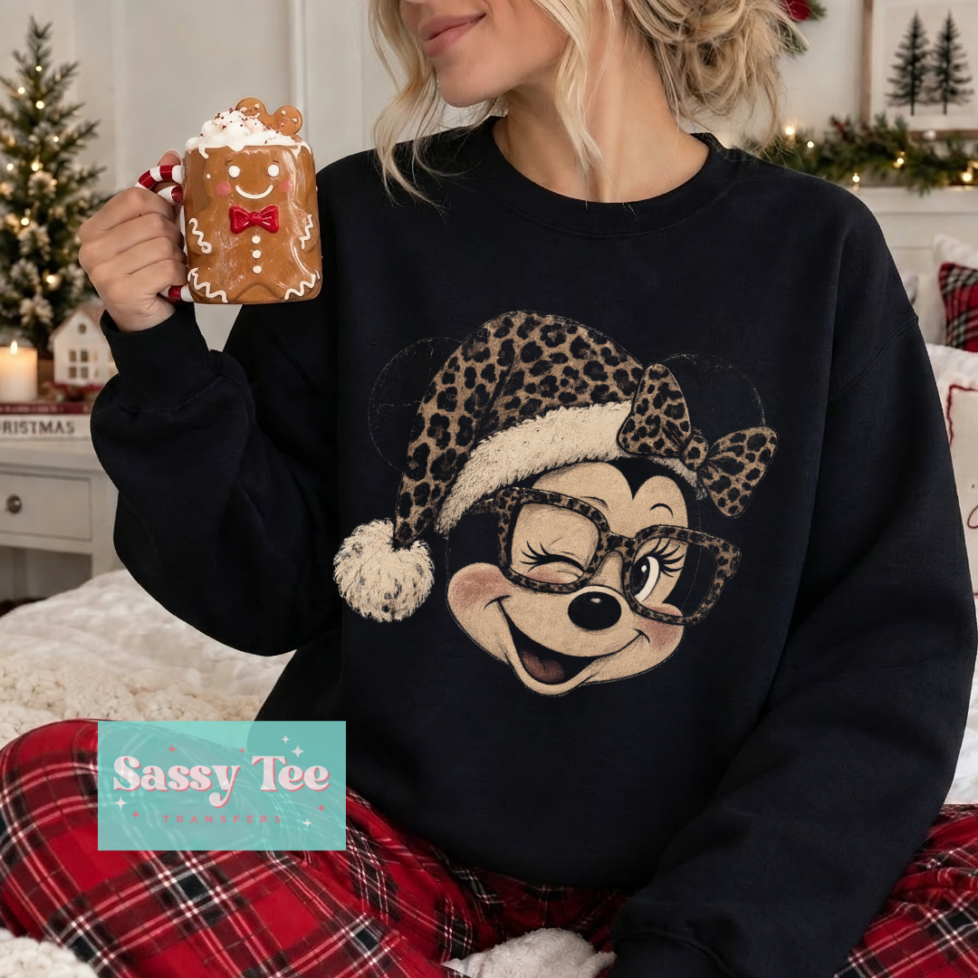 CHRISTMAS MOUSE GIRL LEOPARD For Darker Colors **Preorder/Restock Ships in 5-10 biz days**