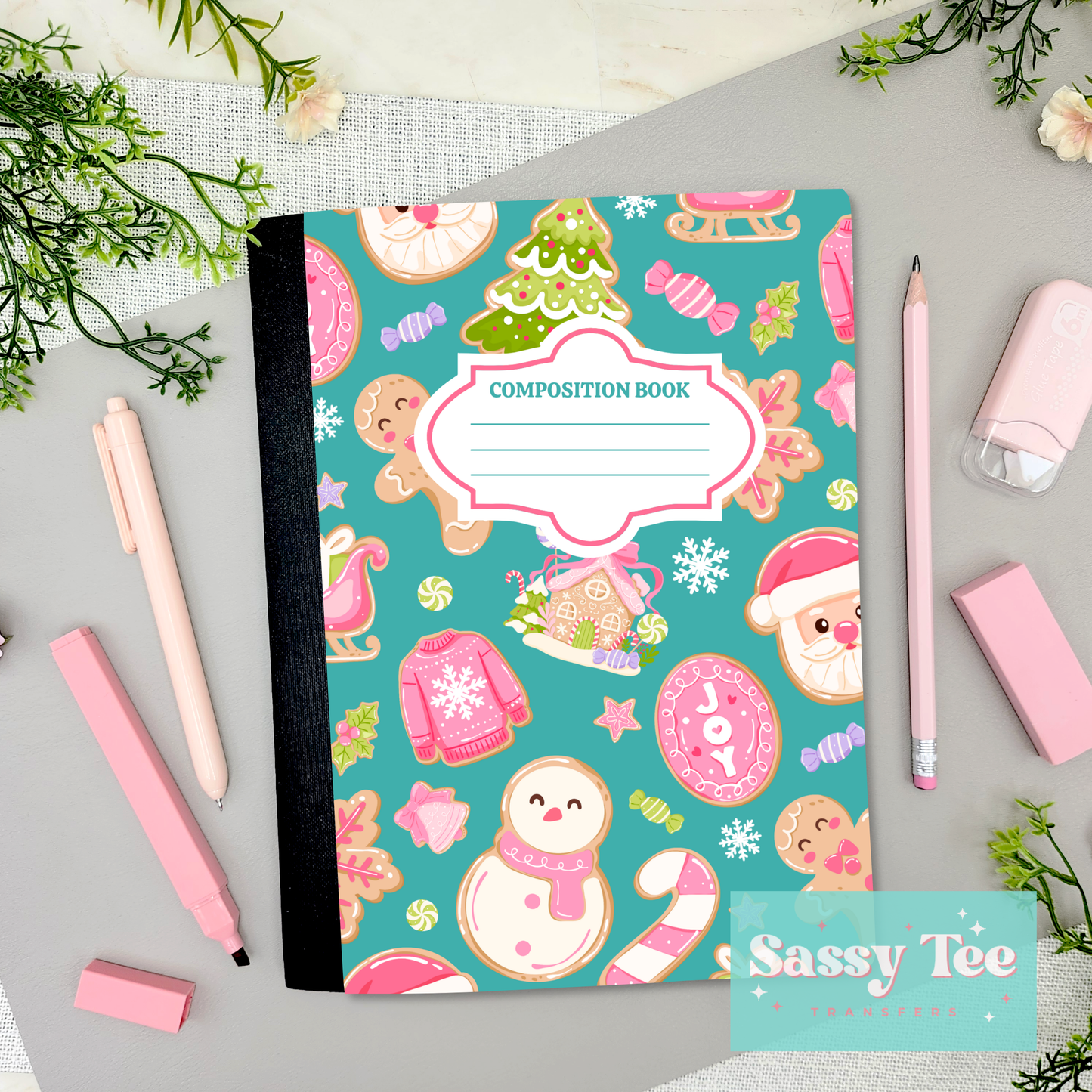CHRISTMAS COOKIES GINGERBREAD TEAL PINK Peel + Stick Notebook Cover SET