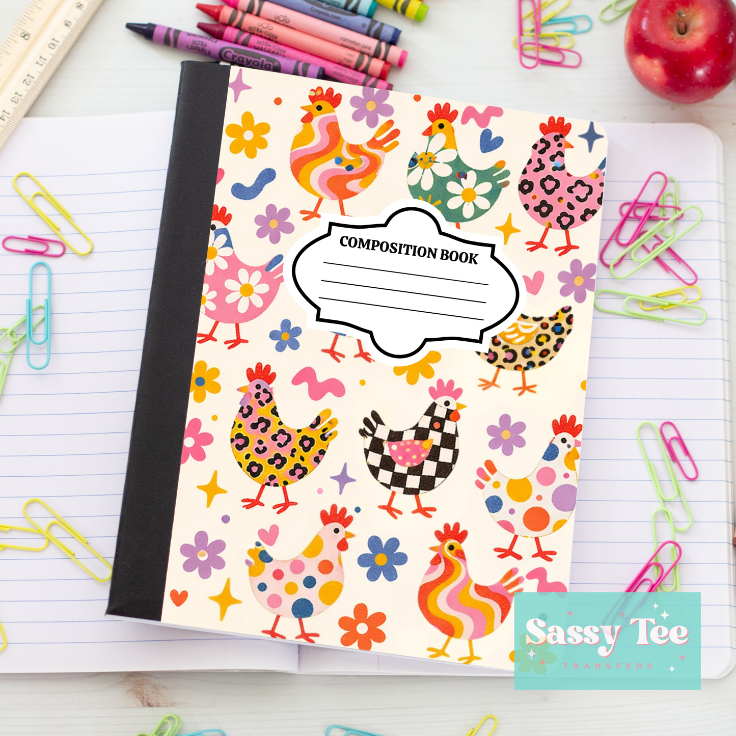 CHICKENS RETRO FLORAL Peel + Stick Notebook Cover SET
