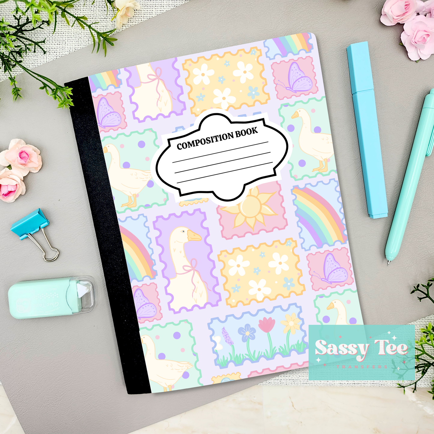 GOOSE RAINBOW FLORAL PASTEL FRAMES Peel + Stick Notebook Cover SET