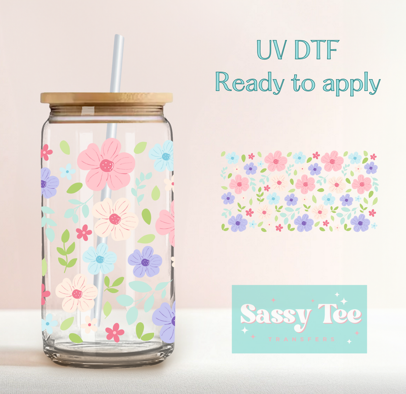 FLORAL PASTEL SPRING UV DTF CUP WRAP