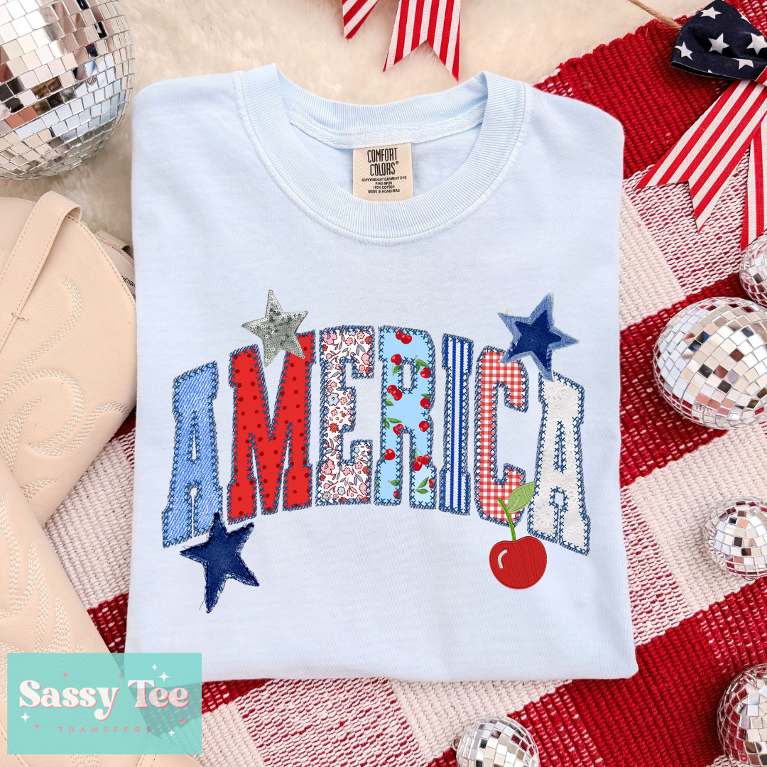 AMERICA STARS PREPPY FAUX STITCH PATCHWORK **Preorder/Restock Ships in 5-10 biz days**