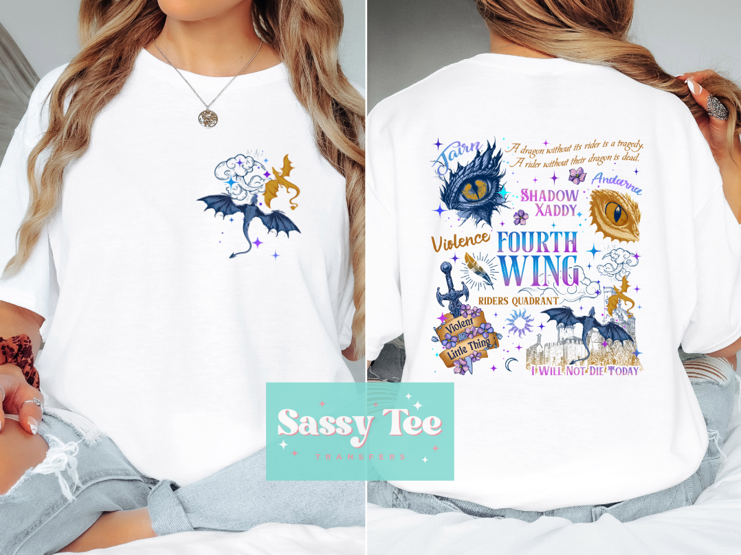 FOURTH WING BLUE GOLD Front + Back Set **Preorder Ships in 5-10 biz days**