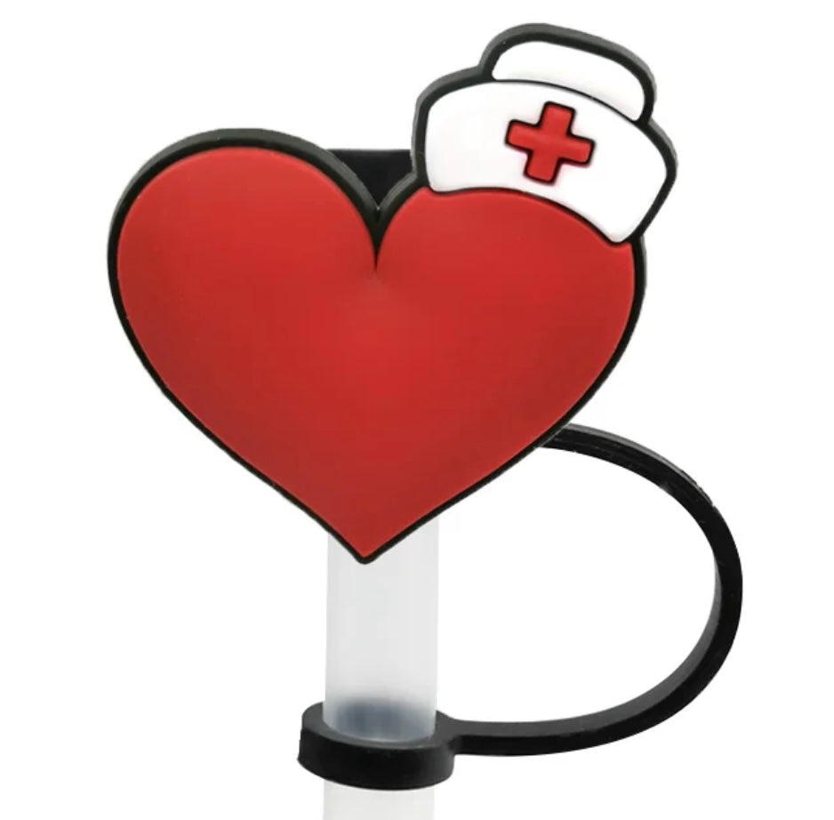 NURSE HEART STRAW TOPPER Two Size options *Restocked