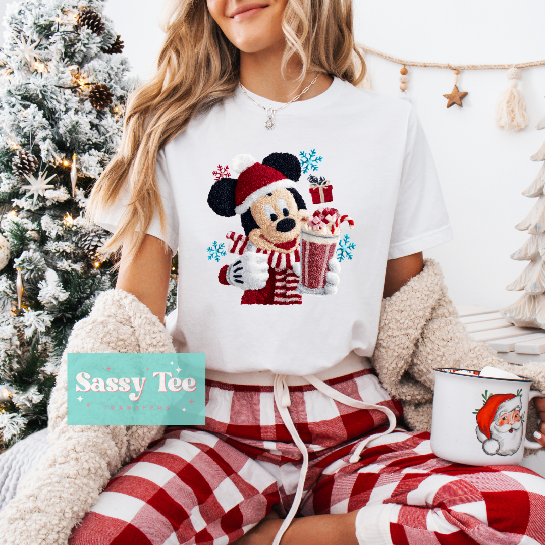 MOUSE GIRL CHRISTMAS PINK COCOA FAUX YARN **Preorder/Restock Ships in 5-10 biz days**