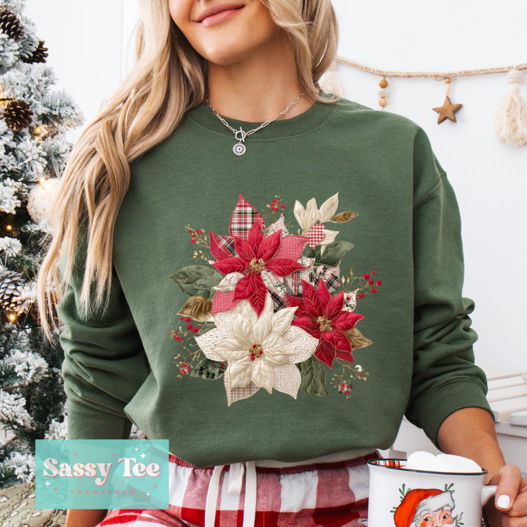 CHRISTMAS POINSETTIA FAUX PATCHWORK **Preorder/Restock Ships in 5-10 biz days**