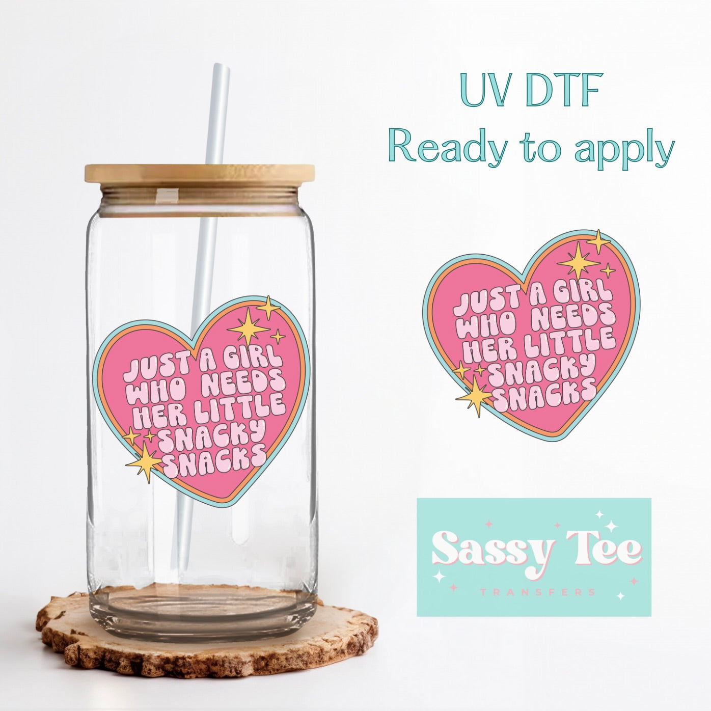 JUST A GIRL WHO NEEDS HER LITTLE SNACKY SNACKS RETRO UV DTF CUP WRAP **Preorder/Restock Ships in 5-10 biz days**