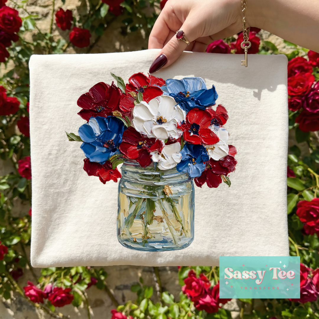 RED WHITE BLUE FLOWER VASE TEXTURE PAINT