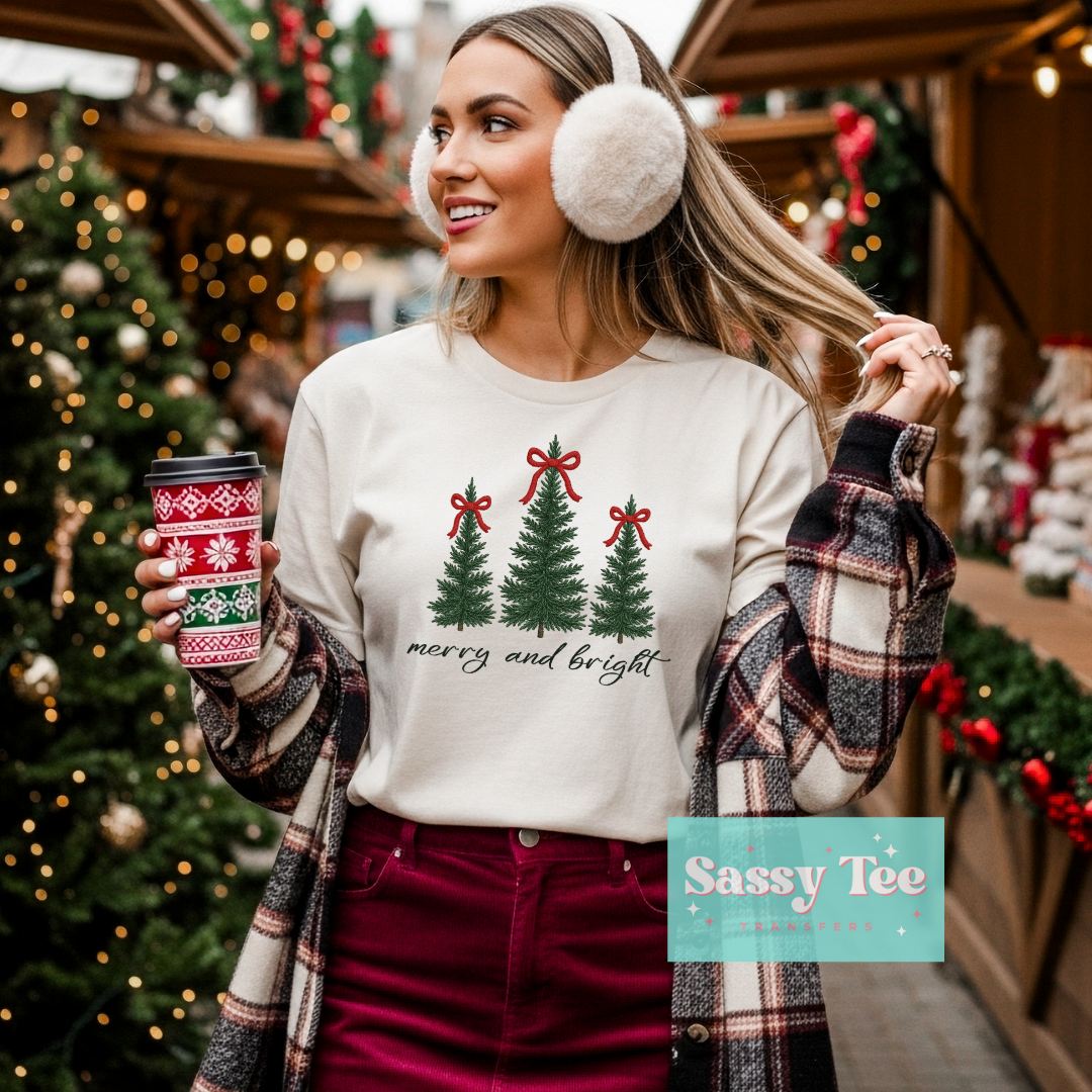 MERRY AND BRIGHT CHRISTMAS TREES FAUX EMBROIDER **Preorder/Restock Ships in Est. 5-10 biz days**