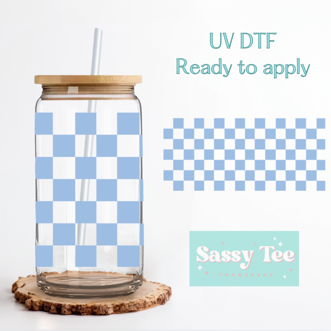 BLUE RETRO CHECKER UV DTF *DOUBLE SIDED* CUP WRAP