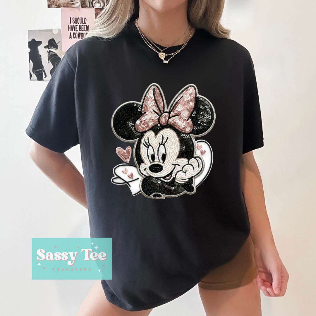 MOUSE BOW HEARTS FAUX SEQUINS **Preorder/Restock Ships in 5-10 biz days**