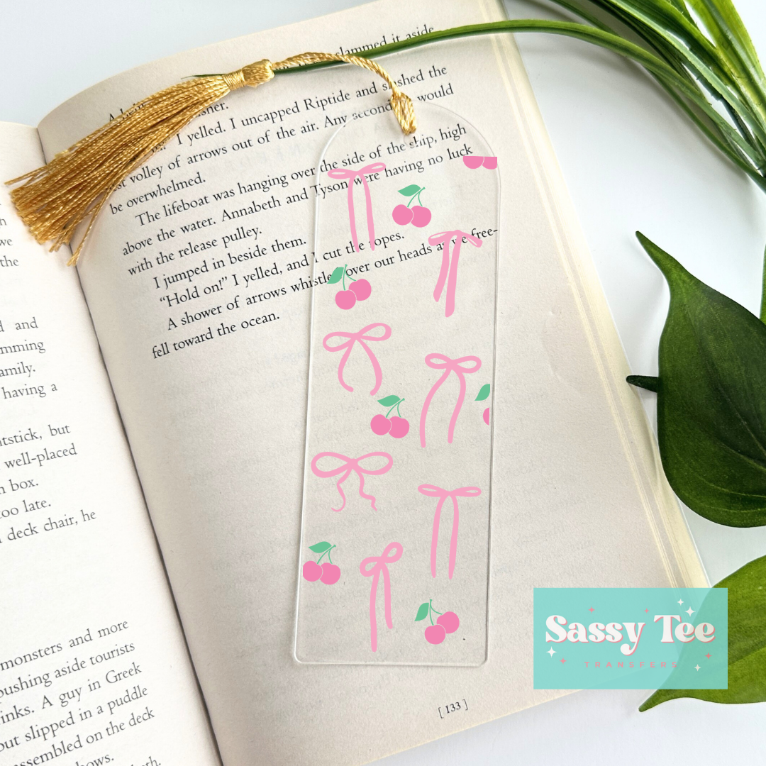 CHERRY COQUETTE BOWS UV DTF BOOKMARK DECAL