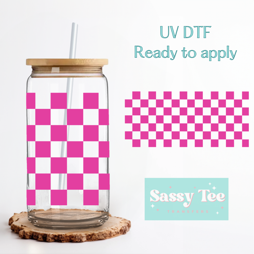 PINK RETRO CHECKER UV DTF *DOUBLE SIDED* CUP WRAP