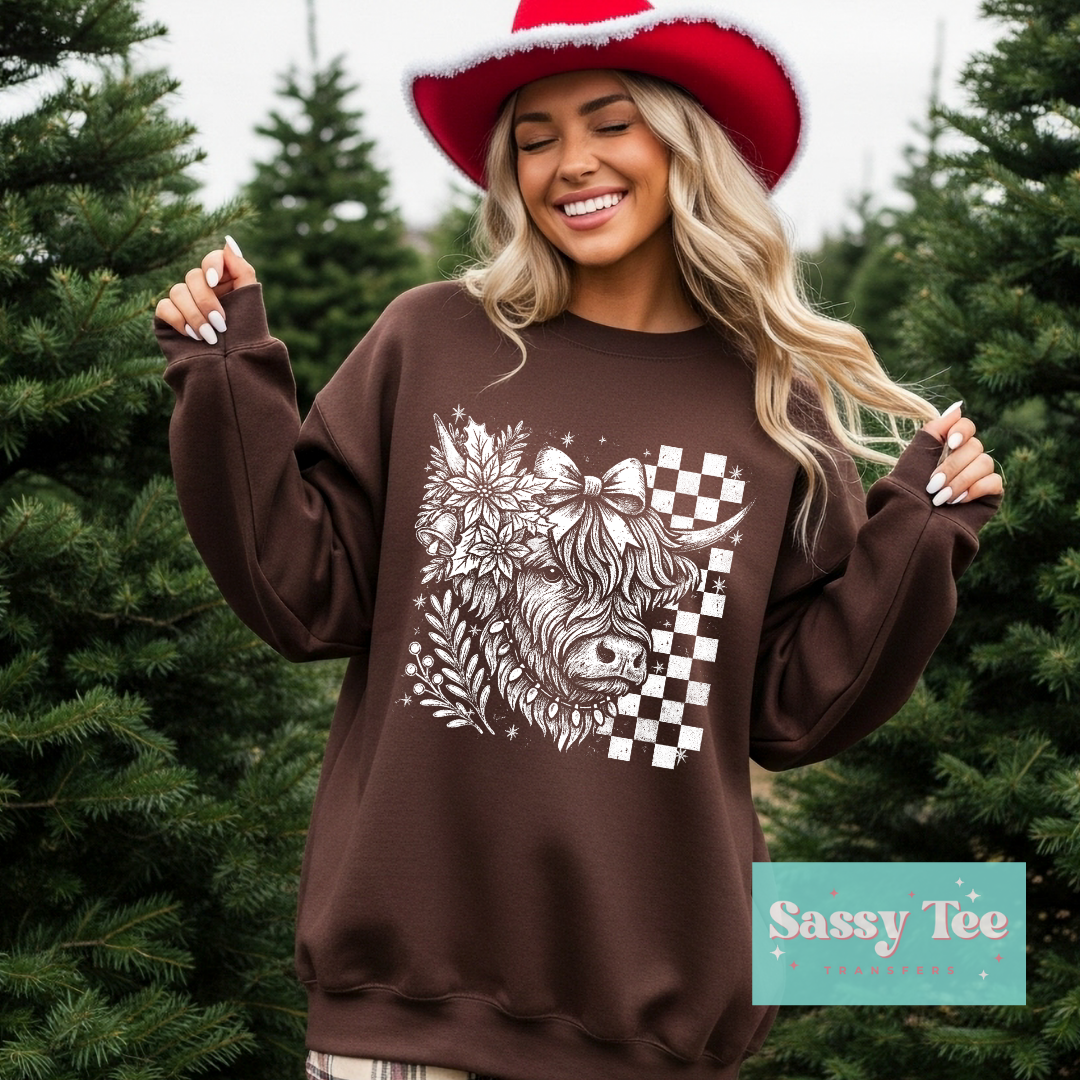 RETRO WHITE CHRISTMAS HIGHLAND COW **Preorder/Restock Ships in Est. 5-10 biz days**