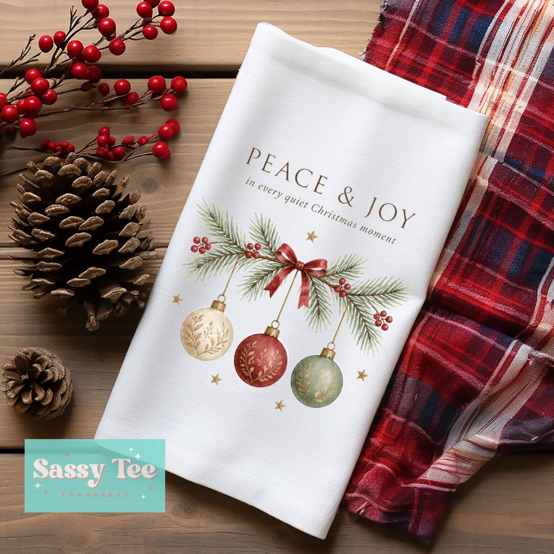 PEACE JOY CHRISTMAS ORNAMENTS Kitchen Towel **Preorder/Restock Ships in 5-10 biz days**