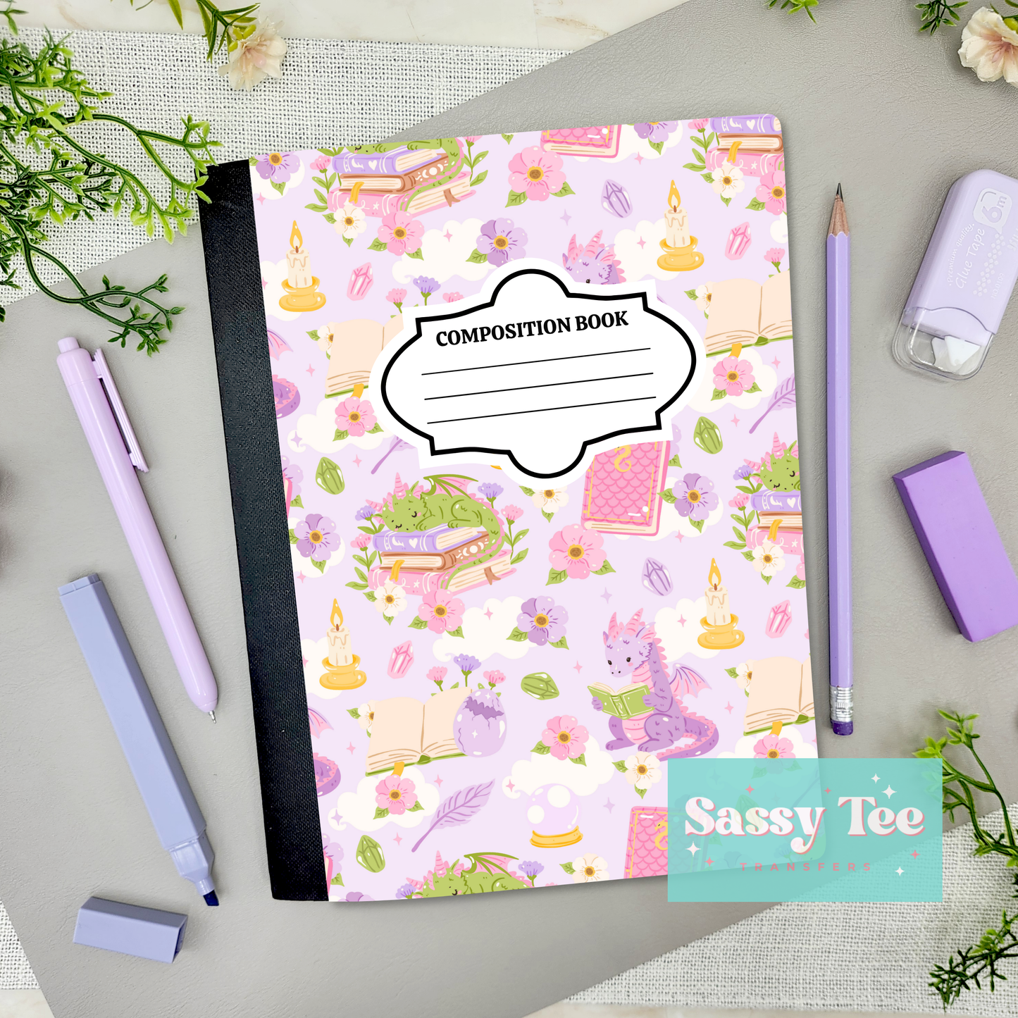 BOOKISH CUTE PURPLE DRAGON FANTASY Peel + Stick Notebook Cover SET