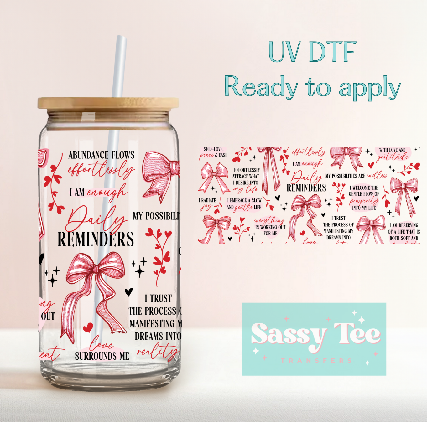 COQUETTE DAILY REMINDERS UV DTF CUP WRAP