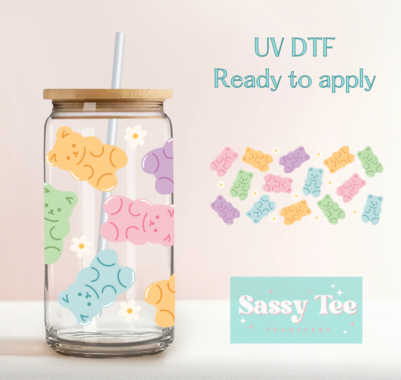 GUMMY BEARS FLOWERS UV DTF CUP WRAP