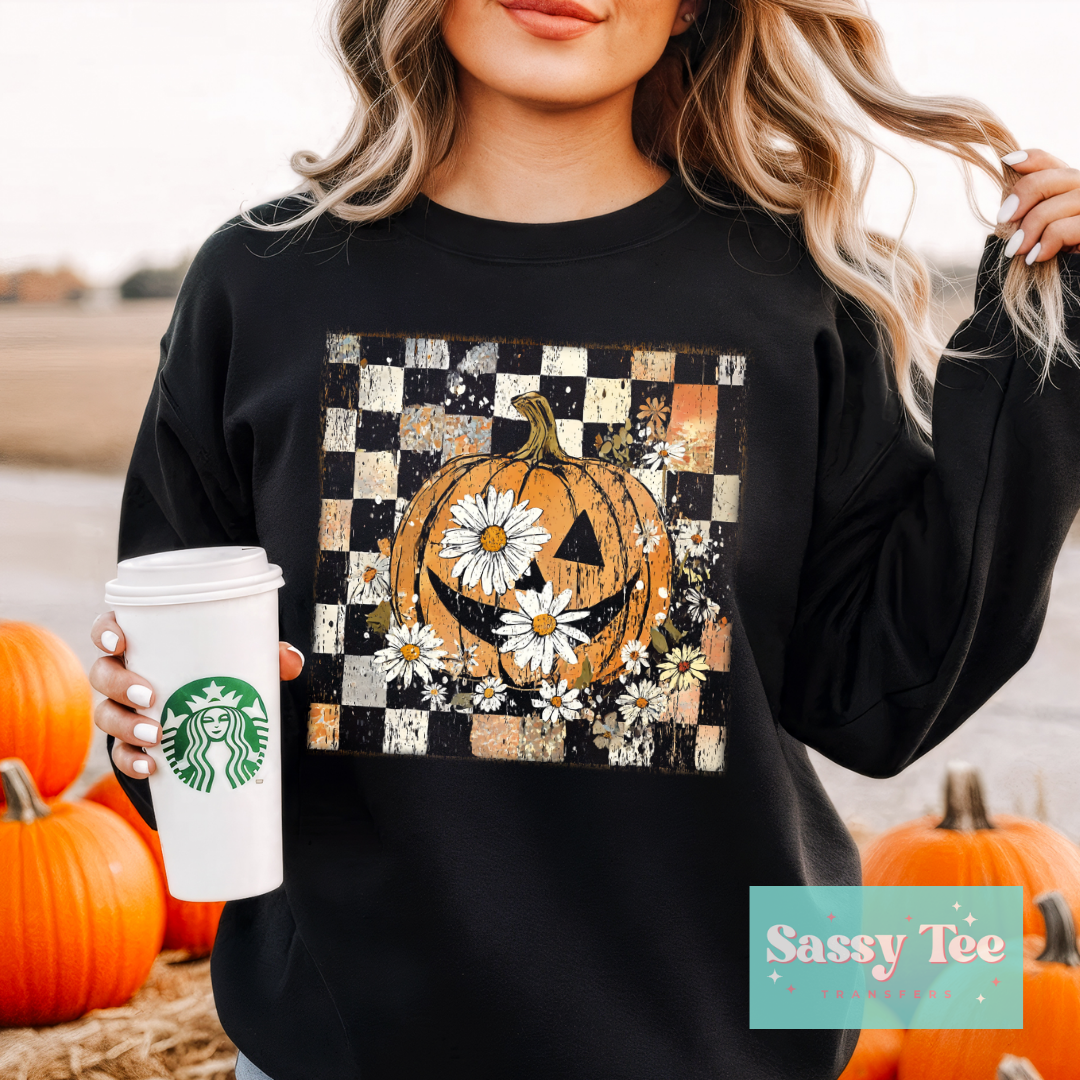 PUMPKIN FLORAL RETRO CHECKERS **Preorder/Restock Ships in 5-10 biz days**