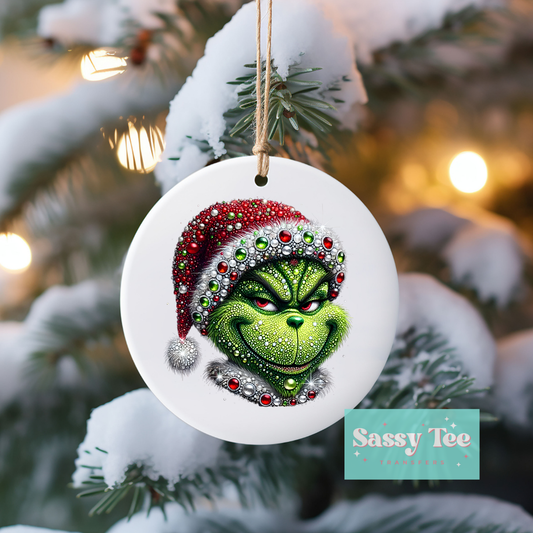 RHINSTONE GREEN MAN SANTA UV DTF DECAL **Preorder Restock Ships in Est. 5-10 biz days**